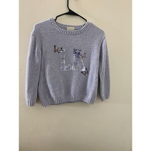 btween Girls Size 12 Lavender Purple Chenille LA Sequin Butterfly Sweater Top